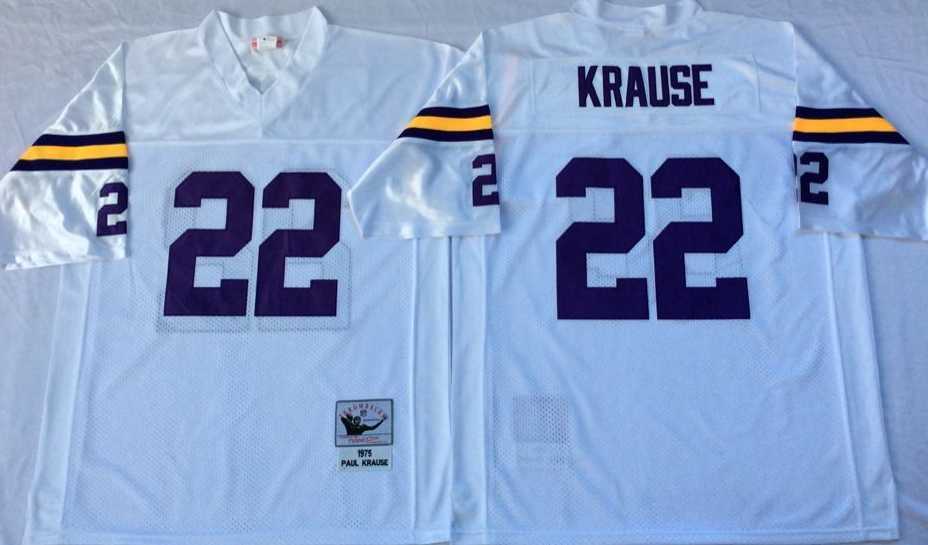 Mens Minnesota Vikings #22 Paul Krause White Throwback Stitched Football Jersey