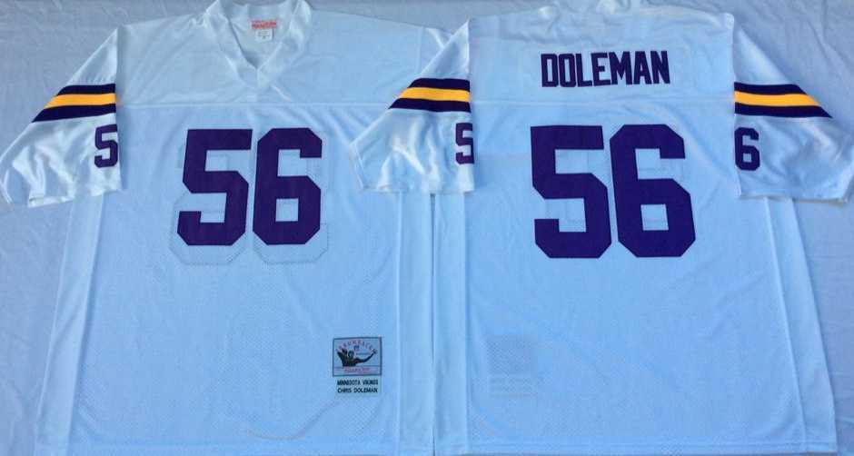 Mens Minnesota Vikings #56 Chris Doleman White Throwback Stitched Football Jersey