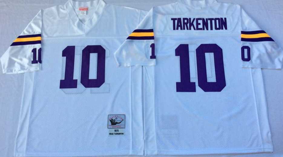 Mens Minnesota Vikings #10 Fran Tarkenton White Throwback Stitched Football Jersey