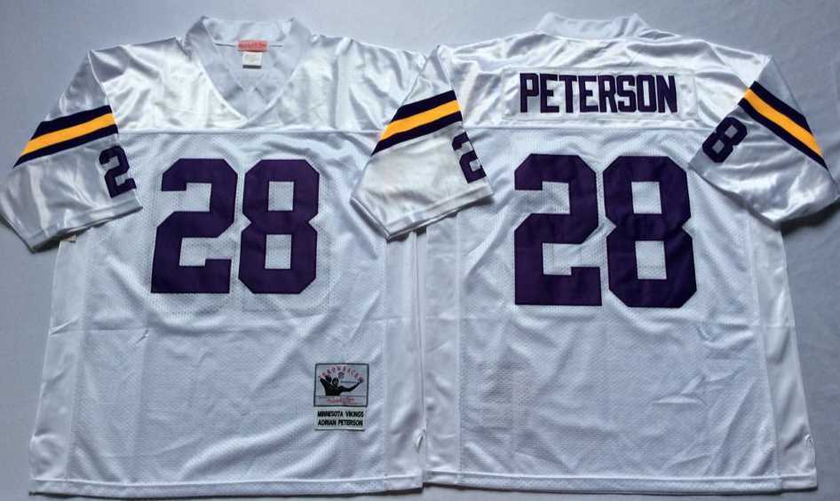 Mens Minnesota Vikings #28 Adrian Peterson White Throwback Stitched Football Jersey