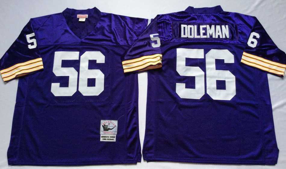 Mens Minnesota Vikings #56 Chris Doleman Purple Throwback Stitched Football Jersey