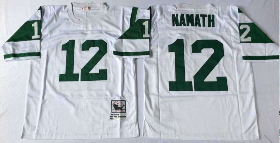 Mens New York Jets #12 Joe Namath White Throwback Stitched Football Jersey