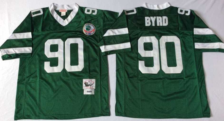 Mens New York Jets #90 Dennis Byrd Green Throwback Stitched Football Jersey