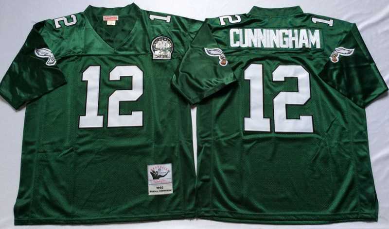 Mens Philadelphia Eagles #12 Randall Cunningham Green Throwback Stitched Football Jersey