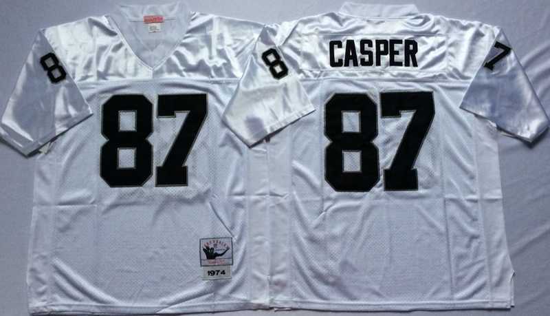 Mens Raiders #87 Dave Casper White Throwback Stitched Football Jersey