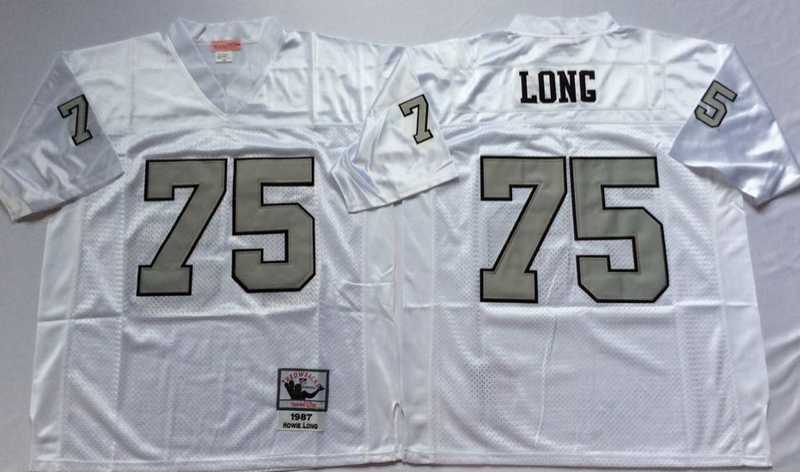 Mens Raiders #75 Howie Long White Silver Throwback Stitched Football Jersey