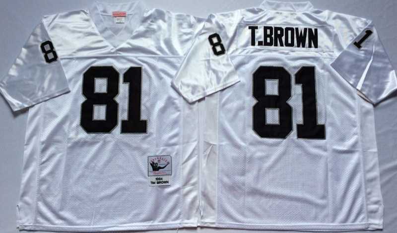 Mens Raiders #81 Tim Brown White Throwback Stitched Football Jersey