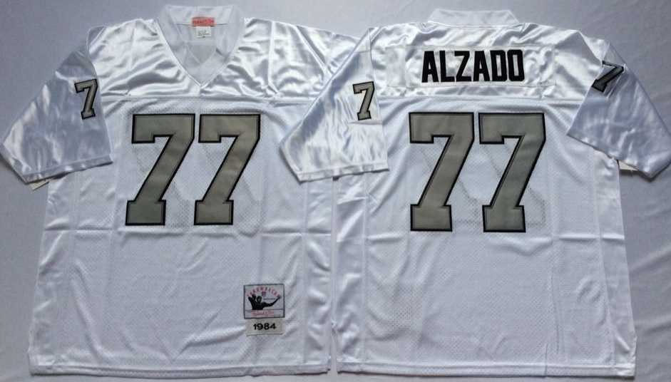 Mens Raiders #77 Lyle Alzado White Silver Number Throwback Stitched Football Jersey