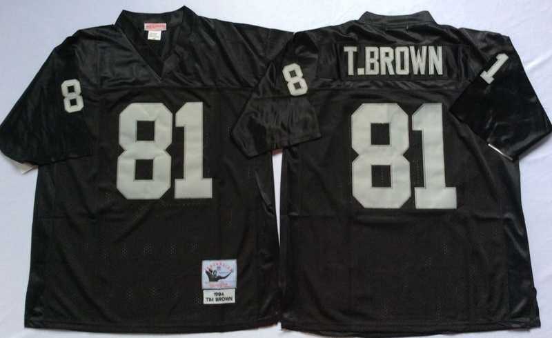 Mens Raiders #81 Tim Brown Black Throwback Stitched Football Jersey