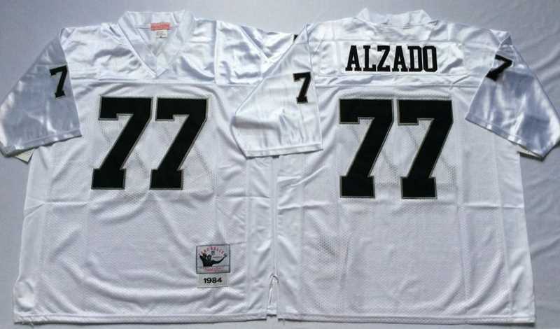 Mens Raiders #77 Lyle Alzado White Throwback Stitched Football Jersey