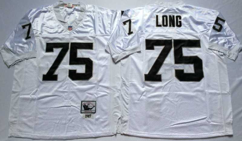 Mens Raiders #75 Howie Long White Throwback Stitched Football Jersey