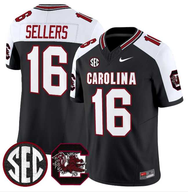 Mens South Carolina Fighting Gamecocks #16 LaNorris Sellers Black White 2026 F.U.S.E. Stitched Nike Jersey Dzhi
