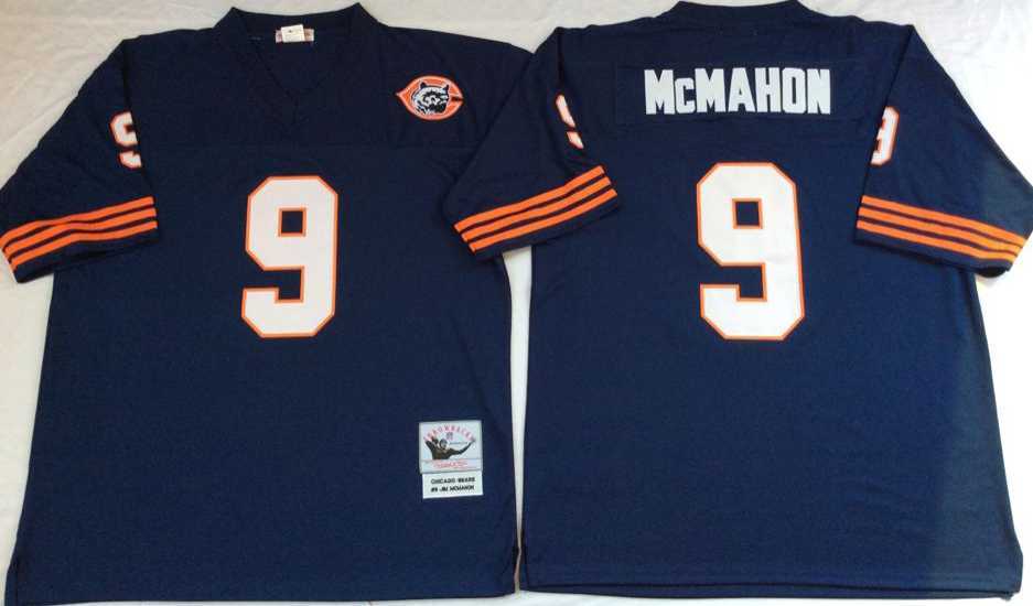 Mens Chicago Bears #9 Jim McMahon Navy 1985 Throwback Stitched Football Jersey