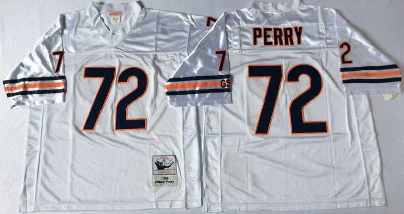 Mens Chicago Bears #72 William Perry White Road Throwback Jersey