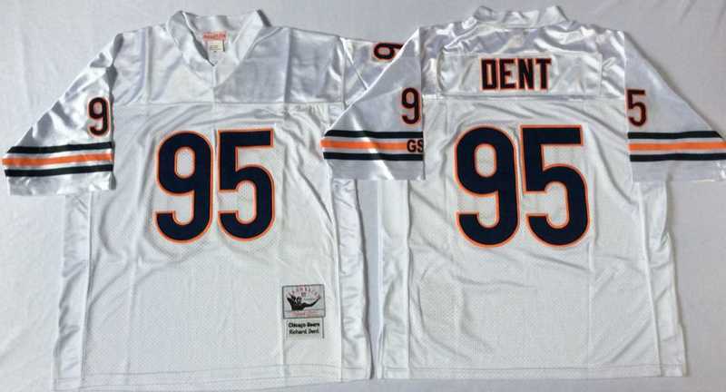 Mens Chicago Bears #95 Richard Dent White Throwback Stitched Football Jersey