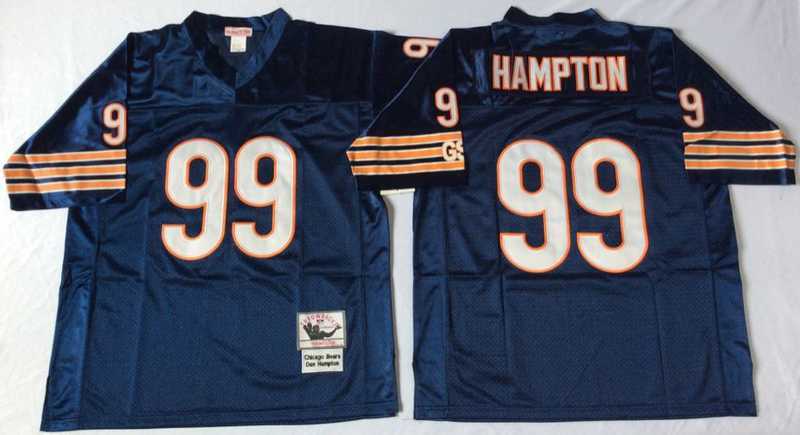 Mens Chicago Bears #99 Dan Hampton Navy 1985 Throwback Jersey