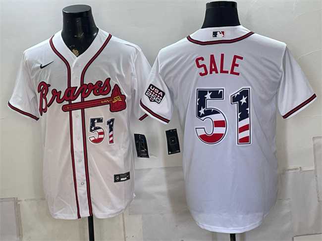 Mens Atlanta Braves #51 Chris Sale White USA 250 Fourth of July Home Stadium Stitched Baseball Jersey
