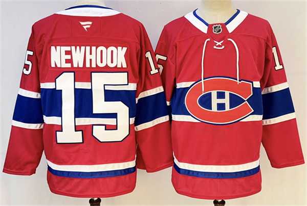 Mens Montreal Canadiens #15 Alex Newhook Red 2024-25 Stitched Jersey