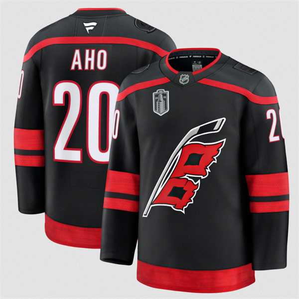 Mens Carolina Hurricanes #20 Sebastian Aho Black 2026 Stanley Cup Final Home Premium Stitched Jersey Dzhi