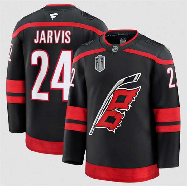 Mens Carolina Hurricanes #24 Seth Jarvis Black 2026 Stanley Cup Final Home Premium Stitched Jersey Dzhi