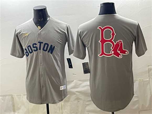 Mens Boston Red Sox Team Big Logo Grey Cooperstown Collection Limited Stitched Baseball Jersey