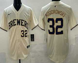 Mens Milwaukee Brewers #32 Jacob Misiorowski Cream Limited Jersey