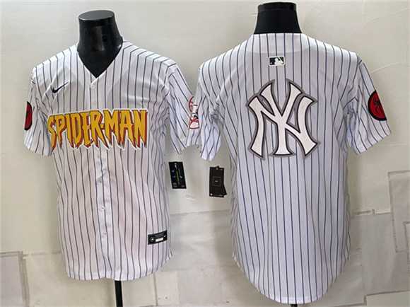 Mens New York Yankees X Spider-Man Team Big Logo White Limited Stitched Baseball Jersey