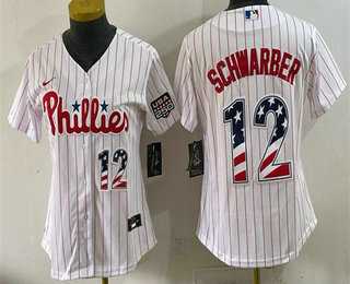 Youth Philadelphia Phillies #12 Kyle Schwarber White USA 250 Fourth of July Home Stitched Jersey Dzhi