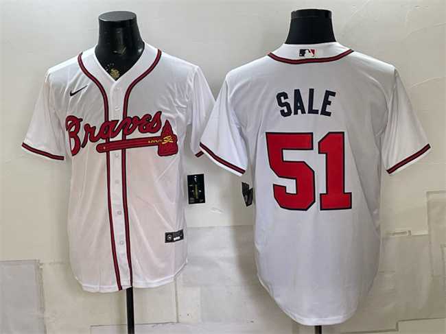 Mens Atlanta Braves #51 Chris Sale White Cool Base Stitched Jersey