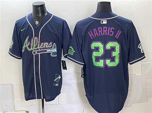 Mens Atlanta Braves #23 Michael Harris II Navy Galaxy With Outkast Patch Vapor Limited Stitched Jersey Dzhi