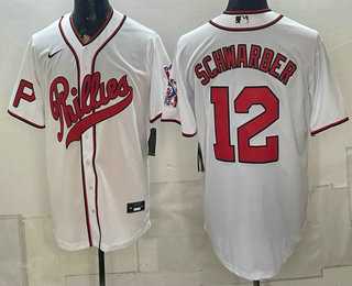 Mens Philadelphia Phillies #12 Kyle Schwarber Name White 2026 Field of Dreams Stadium Stitched Jersey