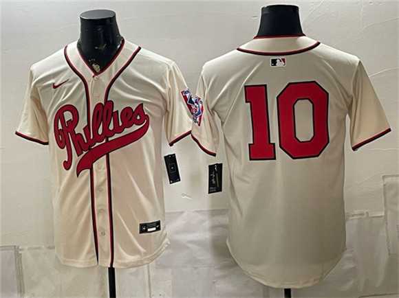 Mens Philadelphia Phillies #10 J.T. Realmuto Cream 2026 Field of Dreams Stadium Stitched Jersey