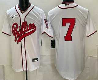 Mens Philadelphia Phillies #7 Trea Turner White 2026 Field of Dreams Stadium Stitched Jersey