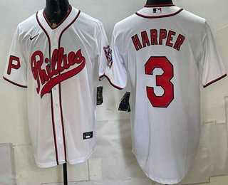 Mens Philadelphia Phillies #3 Bryce Harper White 2026 Field of Dreams Stadium Stitched Jersey