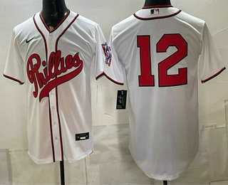 Mens Philadelphia Phillies #12 Kyle Schwarber White 2026 Field of Dreams Stadium Stitched Jersey