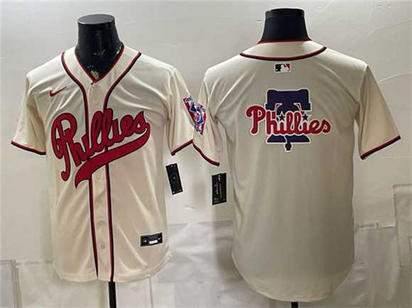 Mens Philadelphia Phillies Team Big Logo Cream 2026 Field of Dreams Stadium Stitched Baseball Jersey