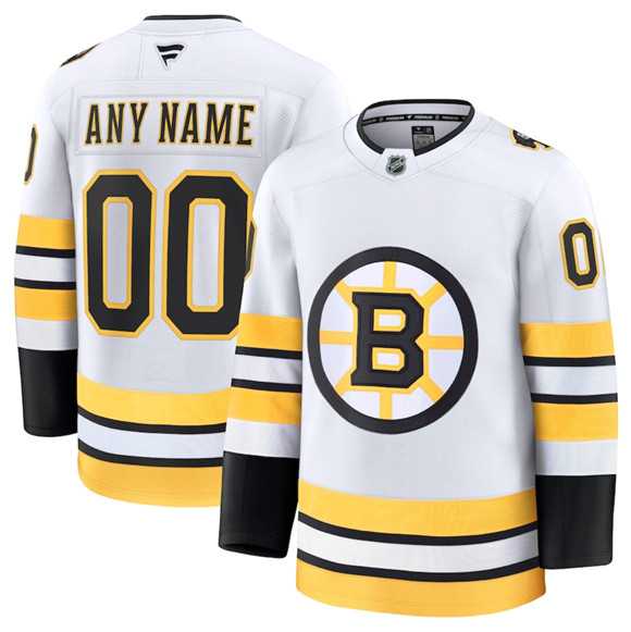 Mens Boston Bruins Active Player Custom White 2025 Away Stitched Hockey Jersey