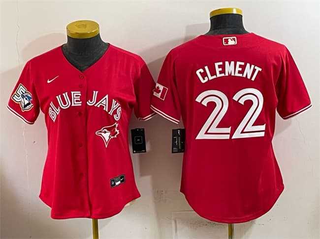 Youth Toronto Blue Jays #22 Ernie Clement Red 50 Seasons Patch Stitched Jersey