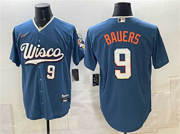 Mens Milwaukee Brewers #9 Jake Bauers Mineral Blue 2026 City Connect Stadium Stitched Jersey Dzhi