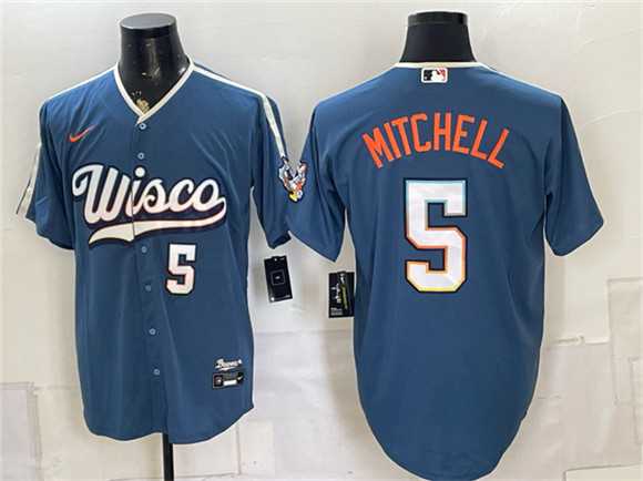 Mens Milwaukee Brewers #5 Garrett Mitchell Mineral Blue 2026 City Connect Stadium Stitched Jersey Dzhi