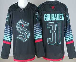 Mens Seattle Kraken #31 Philipp Grubauer Black Alternate Stitched Jersey