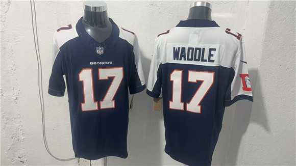 Mens Denver Broncos #17 Jaylen Waddle Navy White 2026 Vapor Limited Stitched Jersey