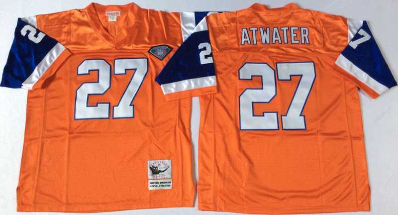 Mens Denver Broncos #27 Steve Atwater Orange Throwback Stitched Football Jersey