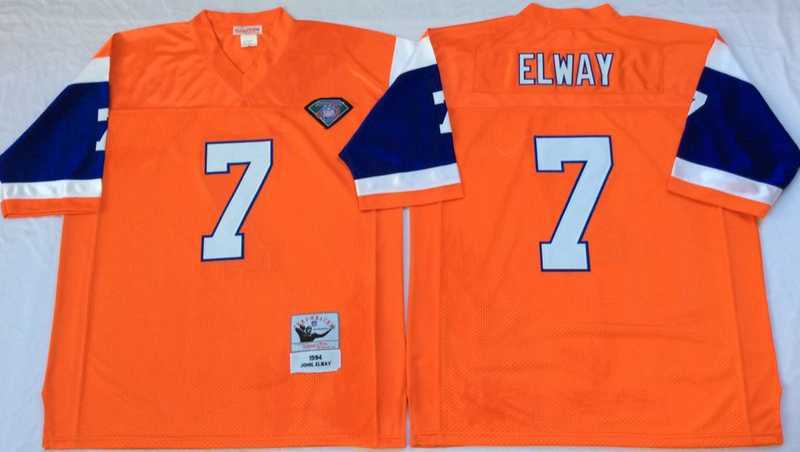 Mens Denver Broncos #7 John Elway Orange Throwback Stitched Football Jersey