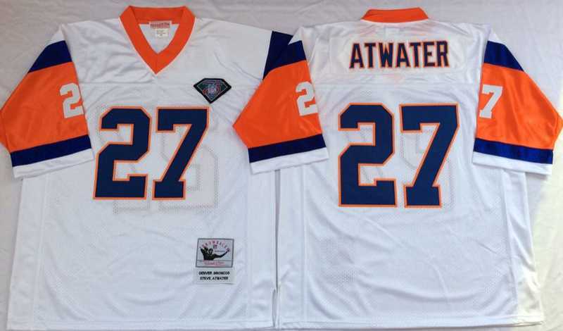 Mens Denver Broncos #27 Steve Atwater White Throwback Stitched Football Jersey