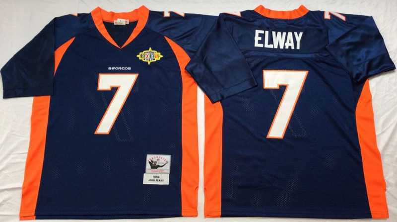 Mens Denver Broncos #7 John Elway Navy Throwback Stitched Football Jersey
