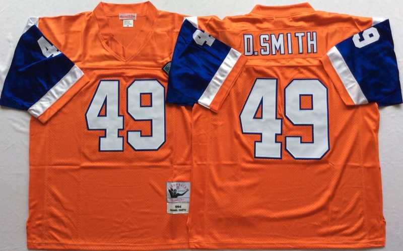 Mens Denver Broncos #49 Dennis Smith Orange Throwback Stitched Football Jersey