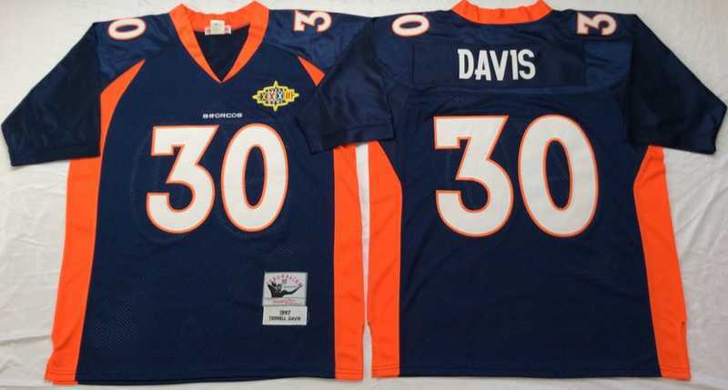 Mens Denver Broncos #30 Terrell Davis Navy Throwback Stitched Football Jersey