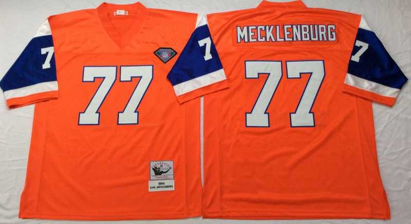 Mens Denver Broncos #77 Karl Mecklenburg Orange Throwback Stitched Football Jersey