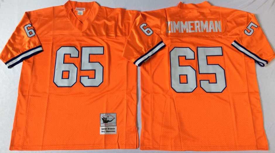 Mens Denver Broncos #65 Gary Zimmerman Orange Throwback Stitched Football Jersey